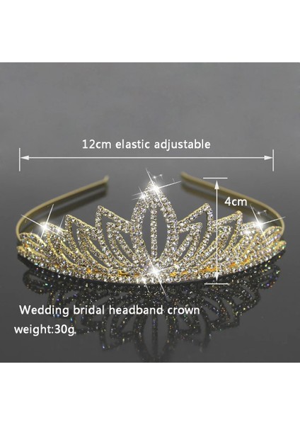 No.7 Boyutu Moda Rhinestone Gelin Tiaras ve Gelin Kadınlar Için Taçlar Başlığı Altın Kristal Prenses Taç Düğün Saç Aksesuarları (Yurt Dışından)