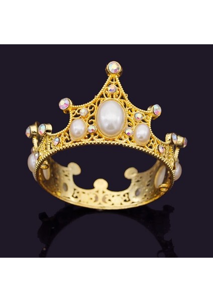 Altın Ab Gelin Düğün Tiaras Kristal Küçük Taç Doğum Günü Pastası Pişirme Dekoratif Kafa Takı Çocuk Küçük Diadem Saç Aksesuarları (Yurt Dışından)
