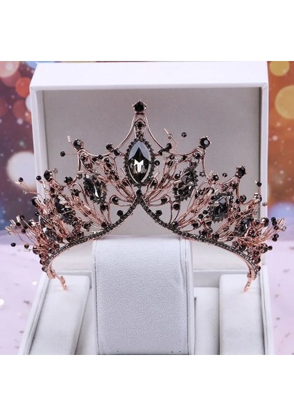 Stil M Barok Siyah Kristal Büyük Yuvarlak Gelin Tiaras Taçlar Pageant Balo Diadem Taklidi Peçe Tiara Kafa Bandı Düğün Saç Aksesuarları (Yurt Dışından)