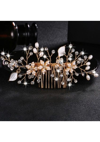 HS-J4540-G Miallo Düğün Kristal Peals Saç Tarakları Gelin Saç Klipleri Aksesuarları Takı El Yapımı Kadın Baş Süsleri Gelin Için Başlıklar (Yurt Dışından)