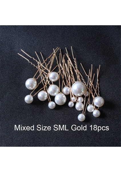 Altın 18PCS Karıştırın Adet Kadın Çiçek Firkete Sopa Düğün Gelin Kristal Inci Firkete U Şekilli Saç Tokası Tokalarım Saç Aksesuarları (Yurt Dışından)