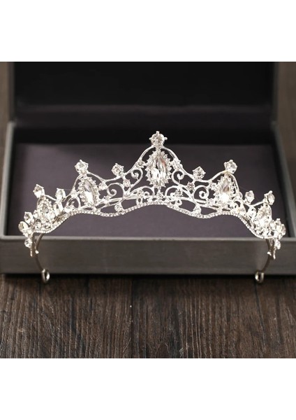 Hiçbiri Gümüş Renk Kristal Rhinestone Taç ve Tiara Düğün Saç Aksesuarları Gelin Tiaras Saç Taç Düğün Başlığı Kadın Diadem (Yurt Dışından)