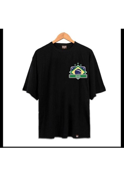 Blacksokak Erkek Siyah Brasıl Oversize Bisiklet Yaka Tshirt
