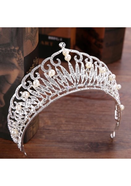 Rodyum Kaplama Düğün Tacı Gelin Başlığı Altın Gümüş Renk Rhinestone Kristal Diadem Kraliçe Taç Prenses Tiaras Düğün Saç Takı (Yurt Dışından)