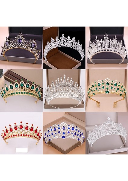 Rodyum Kaplama Düğün Tacı Gelin Başlığı Altın Gümüş Renk Rhinestone Kristal Diadem Kraliçe Taç Prenses Tiaras Düğün Saç Takı (Yurt Dışından) modelleri