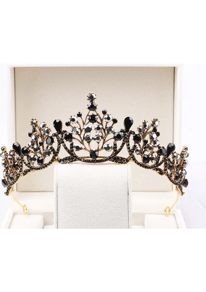 Stil T Barok Siyah Kristal Büyük Yuvarlak Gelin Tiaras Taçlar Pageant Balo Diadem Taklidi Peçe Tiara Kafa Bandı Düğün Saç Aksesuarları (Yurt Dışından)