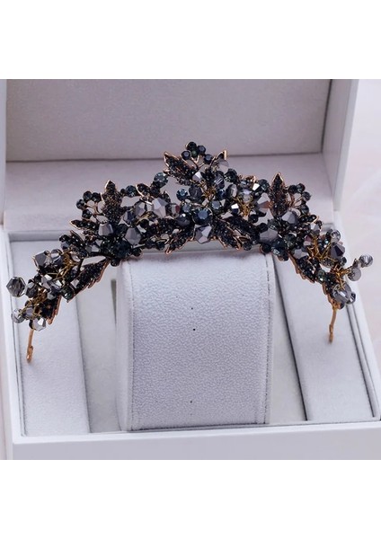 Stil S Siyah Barok Retro Siyah Lüks Gelin Kristal Tiaras Taçlar Prenses Kraliçe Pageant Balo Taklidi Peçe Tiara Düğün Saç Aksesuarı (Yurt Dışından)