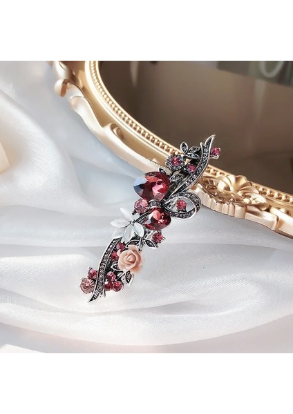 Altın Rengi Kadınlar Için Saç Tokası Retro Kristal Çiçek Firkete Işık Lüks Kadınlar Takı Için Moda Zarif Saç Aksesuarları (Yurt Dışından)