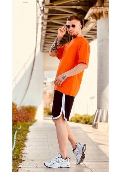 Erkek Turuncu Düz Oversize Tshirt