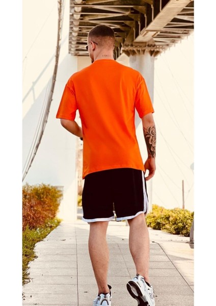 Erkek Turuncu Düz Oversize Tshirt