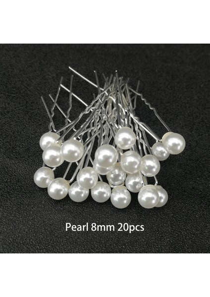 Inci 20 Adet 8mm Kadınlar U-Şekilli Pin Metal Barrette Klip Hairmulated Inci Gelin Tiara Saç Aksesuarları Düğün Saç Tasarım Araçları (Yurt Dışından)