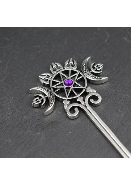 Altın Rengi Etik Ejderha Saç Çubukları Gümüş Balta Kılıç Saç Aksesuarları Cadı Yılan Üçlü Ay Pentagram Firkete Saç Sopa (Yurt Dışından) fırsatları