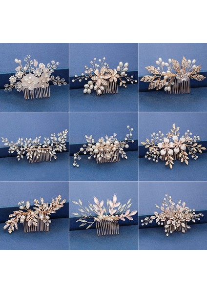 Saf Altın Rengi Trendy El Yapımı Tiara Düğün Saç Tarak Yaprak Çiçek Gelin Başlığı Altın Inci Rhinestone Kafa Takı Düğün Saç Aksesuarları (Yurt Dışından) fiyatları