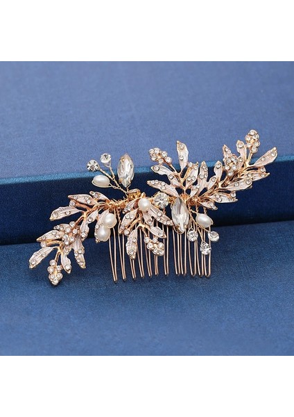 Saf Altın Rengi Trendy El Yapımı Tiara Düğün Saç Tarak Yaprak Çiçek Gelin Başlığı Altın Inci Rhinestone Kafa Takı Düğün Saç Aksesuarları (Yurt Dışından) modelleri