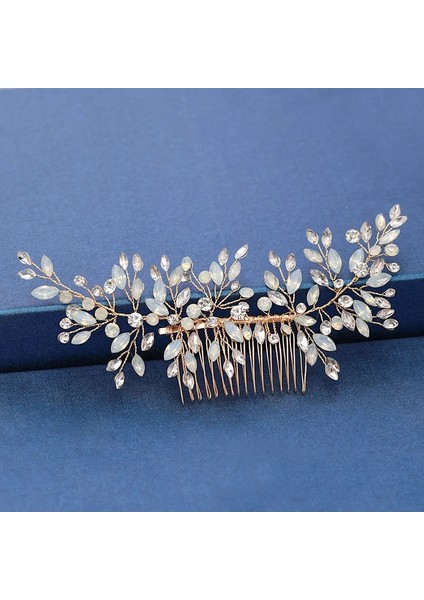 Saf Altın Rengi Trendy El Yapımı Tiara Düğün Saç Tarak Yaprak Çiçek Gelin Başlığı Altın Inci Rhinestone Kafa Takı Düğün Saç Aksesuarları (Yurt Dışından) fırsatları