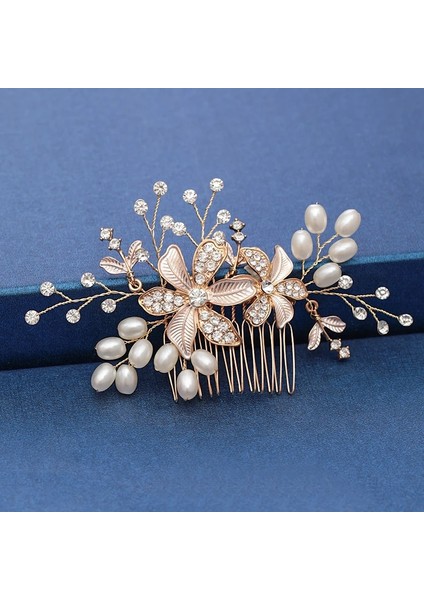 Saf Altın Rengi Trendy El Yapımı Tiara Düğün Saç Tarak Yaprak Çiçek Gelin Başlığı Altın Inci Rhinestone Kafa Takı Düğün Saç Aksesuarları (Yurt Dışından) indirimleri