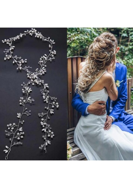 35CM Gümüş Rengi Batı Düğün Moda Gelin Için Headdress El Yapımı Düğün Kristal Inci Saç Aksesuarları Taklidi Firkete Süsler (Yurt Dışından) fiyatları
