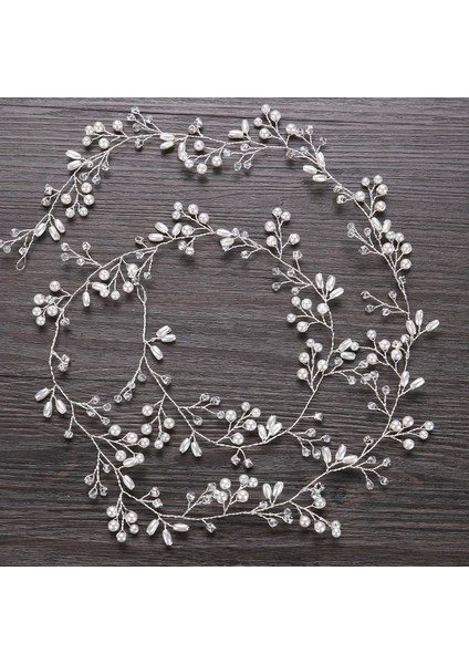 35CM Gümüş Rengi Batı Düğün Moda Gelin Için Headdress El Yapımı Düğün Kristal Inci Saç Aksesuarları Taklidi Firkete Süsler (Yurt Dışından) modelleri