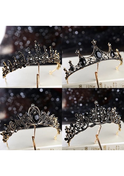 Stil M Siyah Barok Retro Siyah Lüks Gelin Kristal Tiaras Taçlar Prenses Kraliçe Pageant Balo Taklidi Peçe Tiara Düğün Saç Aksesuarı (Yurt Dışından) modelleri