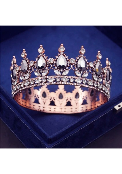 Bağbozumu Siyah Kristal Vintage Kraliyet Kraliçe Kral Tiaras ve Taçlar Menwomen Pageant Balo Diadem Saç Süsler Düğün Saç Takı Aksesuarları (Yurt Dışından)