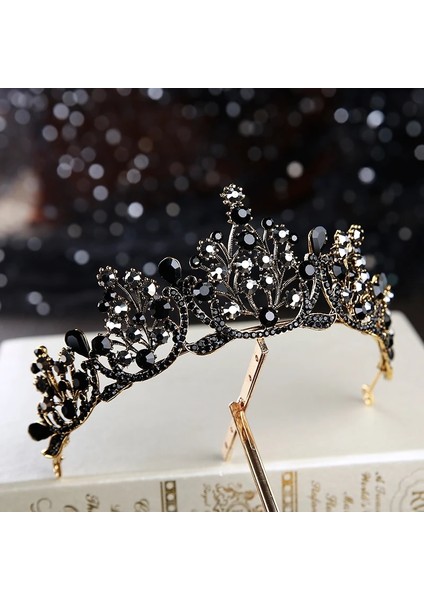 Stil M Siyah Barok Retro Siyah Lüks Gelin Kristal Tiaras Taçlar Prenses Kraliçe Pageant Balo Taklidi Peçe Tiara Düğün Saç Aksesuarı (Yurt Dışından) fırsatları