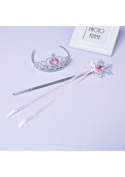 04PEMBE Çocuklar Kız Kar Buz Kraliçesi Prenses Tiara Saç Tarakları Taç Sihirli Değnekler Peri Değnek Prenses Diademe Prenses Aksesuarları (Yurt Dışından)