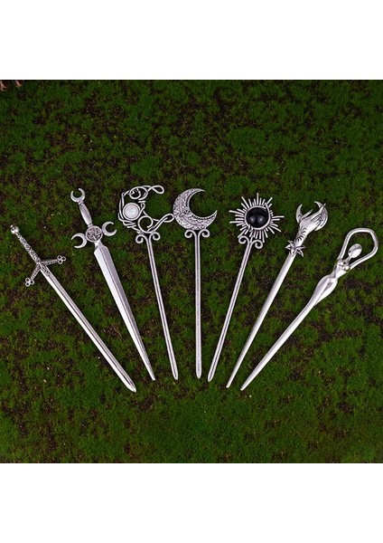 Saf Altın Rengi Cadı Kılıç Crescent Moon Goddness Saç Sopa Pagan Occulet Firkete Muska Ruh Saç Takı Kadınlar Için (Yurt Dışından)