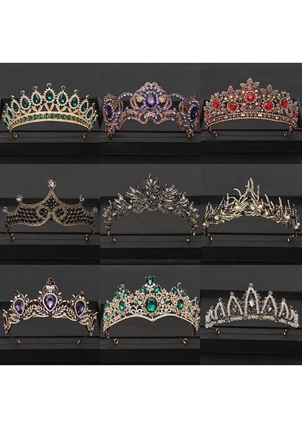 Platin Kaplama Vintage Barok Kraliçe Tiara Düğün Taç Gelin Diadem Altın Kristal Rhinestone Kafa Takı Başlığı Düğün Saç Aksesuarları (Yurt Dışından)