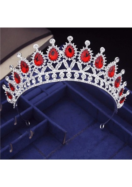 Gümüş Kırmızı Muhteşem Pembe Kristal Saç Bantları Kraliçe Tiaras ve Taçlar Gelin Saç Bandı Kızlar Balo Parti Düğün Saç Takı Aksesuarları (Yurt Dışından)