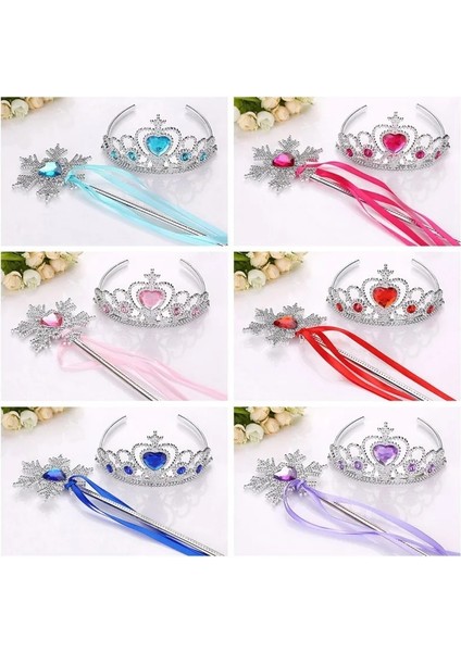 04PEMBE Çocuklar Kız Kar Buz Kraliçesi Prenses Tiara Saç Tarakları Taç Sihirli Değnekler Peri Değnek Prenses Diademe Prenses Aksesuarları (Yurt Dışından)