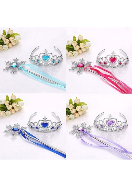 04PEMBE Çocuklar Kız Kar Buz Kraliçesi Prenses Tiara Saç Tarakları Taç Sihirli Değnekler Peri Değnek Prenses Diademe Prenses Aksesuarları (Yurt Dışından)