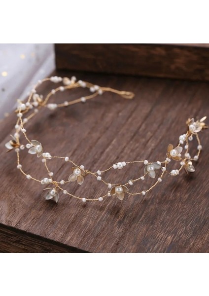 No.23 Boyutu Vintage Gelin El Yapımı Altın Inci Kafa Çiçek Başlığı Gelin Kız Tiara Düğün Saç Aksesuarları Kadın Saç Takı (Yurt Dışından) fırsatları