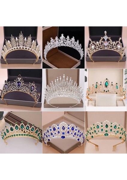 Mor Düğün Tacı Gelin Başlığı Altın Gümüş Renk Rhinestone Kristal Diadem Kraliçe Taç Prenses Tiaras Düğün Saç Takı (Yurt Dışından) fiyatları