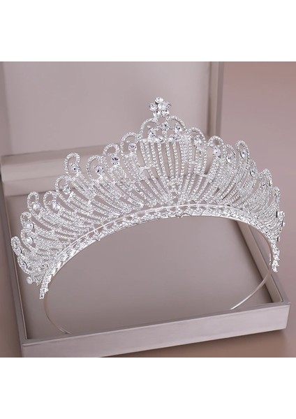 Mavi Beyaz Çinko Kaplama Düğün Tacı Gelin Başlığı Altın Gümüş Renk Rhinestone Kristal Diadem Kraliçe Taç Prenses Tiaras Düğün Saç Takı (Yurt Dışından)