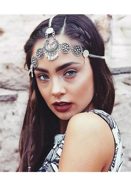 Siyah Tabanca Kaplama Çingene Türk Bohem Kafa Zinciri Hint Saç Takı Tribal Alın Dans Düğün Saç Aksesuarları Boho Kafa Bandı Başlıklar (Yurt Dışından) fiyatları