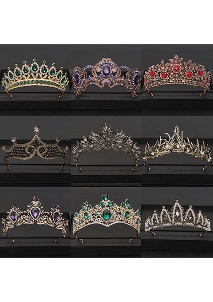 Saf Altın Rengi Vintage Barok Kraliçe Tiara Düğün Taç Gelin Diadem Altın Kristal Rhinestone Kafa Takı Başlığı Düğün Saç Aksesuarları (Yurt Dışından) fiyatları