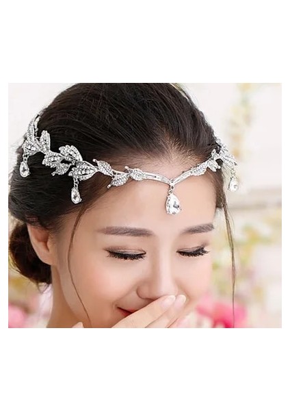 Kk Altın Vintage Kristal Gelin Saç Aksesuarı Düğün Rhinestone Waterdrop Yaprak Tiara Taç Kafa Bandı Frontlet Nedime Saç Takı (Yurt Dışından)