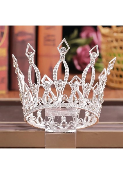 Siyah Çinko Kaplama Kristal Rhinestone Yuvarlak Taç Tiara Saç Takı Düğün Saç Aksesuarları Gelin Saç Takı Kraliçe Parti Taç ve Tiaras Hediye (Yurt Dışından)