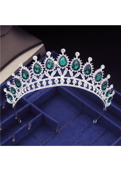 Gümüş Yeşil Muhteşem Pembe Kristal Saç Bantları Kraliçe Tiaras ve Taçlar Gelin Saç Bandı Kızlar Balo Parti Düğün Saç Takı Aksesuarları (Yurt Dışından)
