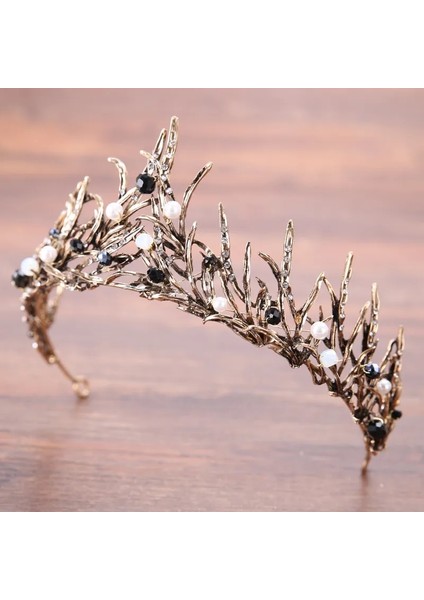 Antik Altın Kaplama Düğün Taç Gelin Kraliçe Tiara Küpe Seti ile Rhinestone Kristal Tiaras Gelin Taç Hairwear Lüks Takı Aksesuarları (Yurt Dışından) fiyatları