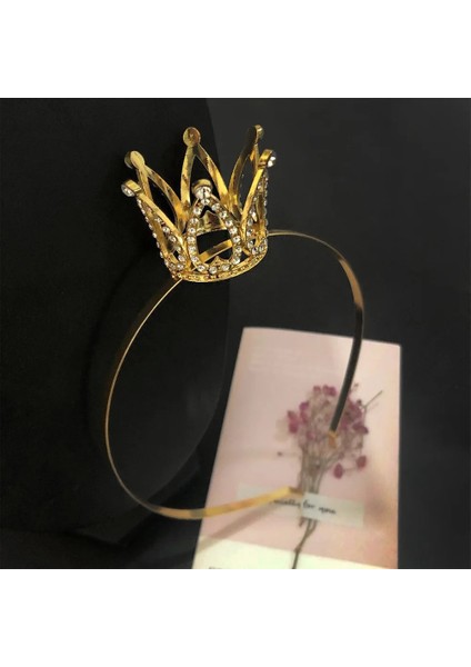 F-0851-E Moda Saç Takı Küçük Kız Tiara Kafa Altın Renk Sevimli Kristal Tiara Kız Taç Hairbands Kadınlar Için Kafa Bantları (Yurt Dışından) fırsatları