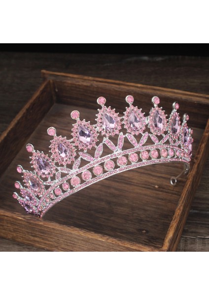 Tiara Gümüş Pinka Vintage Kristal Tiaras ve Taçlar Kraliçe Kral Pageant Barok Diadem Kadın Erkek Başlığı Düğün Gelin Saç Takı Aksesuarları (Yurt Dışından)