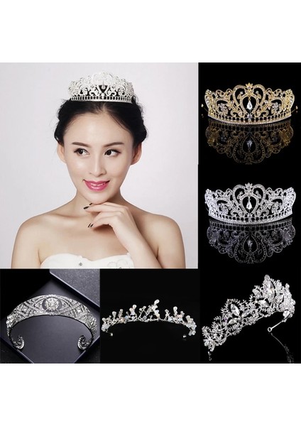 Antik Altın Kaplama Düğün Taç Gelin Kraliçe Tiara Küpe Seti ile Rhinestone Kristal Tiaras Gelin Taç Hairwear Lüks Takı Aksesuarları (Yurt Dışından) indirimleri