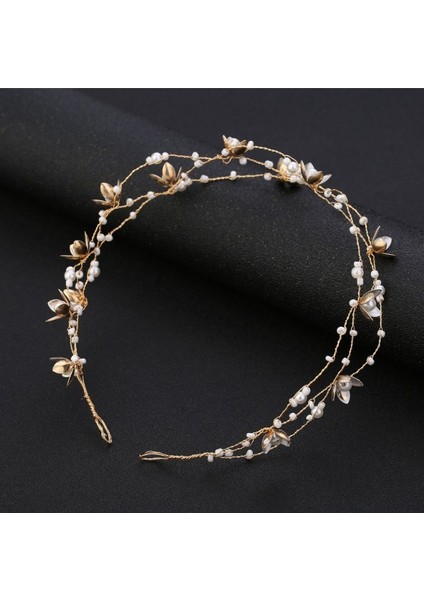 No.18 Beden Vintage Gelin El Yapımı Altın Inci Kafa Çiçek Başlığı Gelin Kız Tiara Düğün Saç Aksesuarları Kadın Saç Takı (Yurt Dışından) modelleri