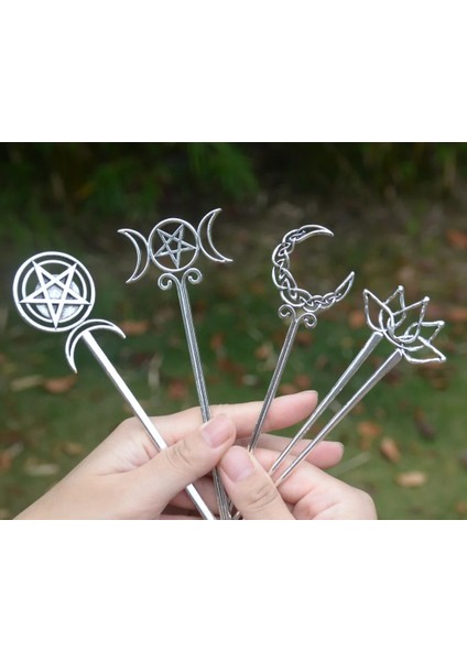 Resim Olarak Cadı Celtics Hilal Pentagram Lotus Saç Çubukları Sihirli Gizemli Firkete Wiccan Pagan Gotik Saç Takı Hediye Için (Yurt Dışından)
