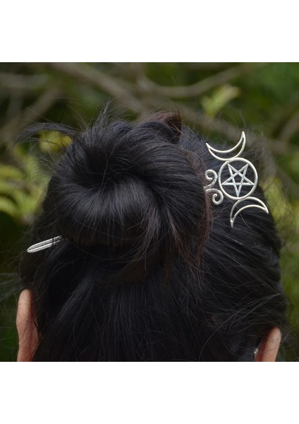 Resim Olarak Cadı Celtics Hilal Pentagram Lotus Saç Çubukları Sihirli Gizemli Firkete Wiccan Pagan Gotik Saç Takı Hediye Için (Yurt Dışından)