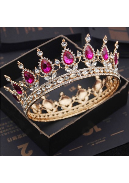 Altın Gül Gelin Kraliyet Mor Kristal Kraliçe Kral Tiaras ve Taçlar Gelin Pageant Diadem Kafa Süs Düğün Saç Takı Aksesuarları (Yurt Dışından)
