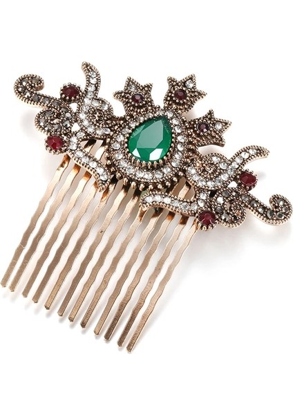 Yeşil Kinel Yeni Retro Altın Taç Saç Tarak Kadınlar Için Türk Arap Düğün Takı Mozaik Taklidi Zarif Etnik Gelin Hediyesi (Yurt Dışından)