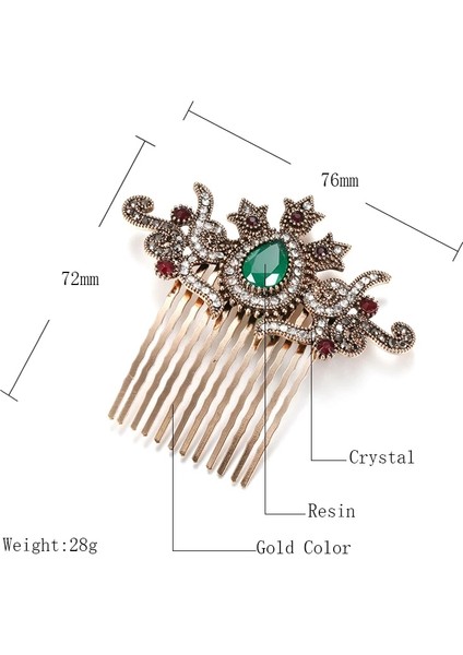 Yeşil Kinel Yeni Retro Altın Taç Saç Tarak Kadınlar Için Türk Arap Düğün Takı Mozaik Taklidi Zarif Etnik Gelin Hediyesi (Yurt Dışından) modelleri