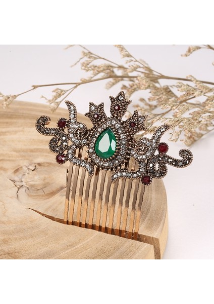 Yeşil Kinel Yeni Retro Altın Taç Saç Tarak Kadınlar Için Türk Arap Düğün Takı Mozaik Taklidi Zarif Etnik Gelin Hediyesi (Yurt Dışından) fırsatları